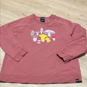 Whistle and Flute Pink Sweatshirt with Mushroom Graphics Small